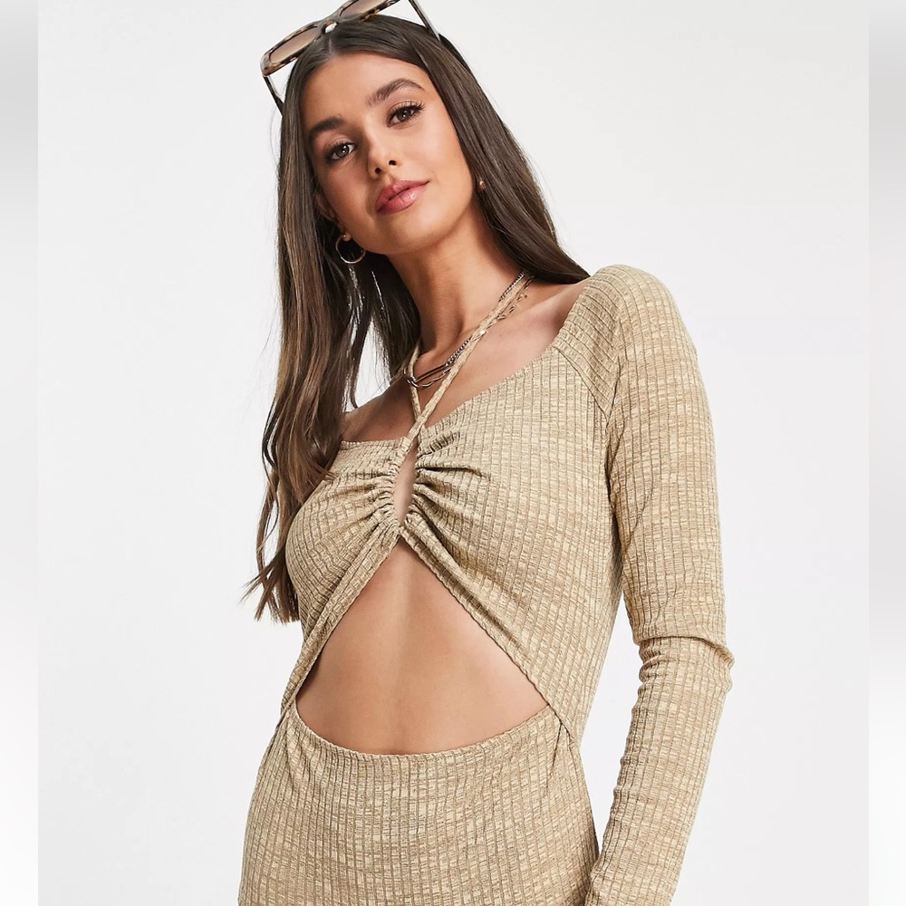NWT Topshop Ribbed Open Cutout Front Bodysuit Sz 8-10